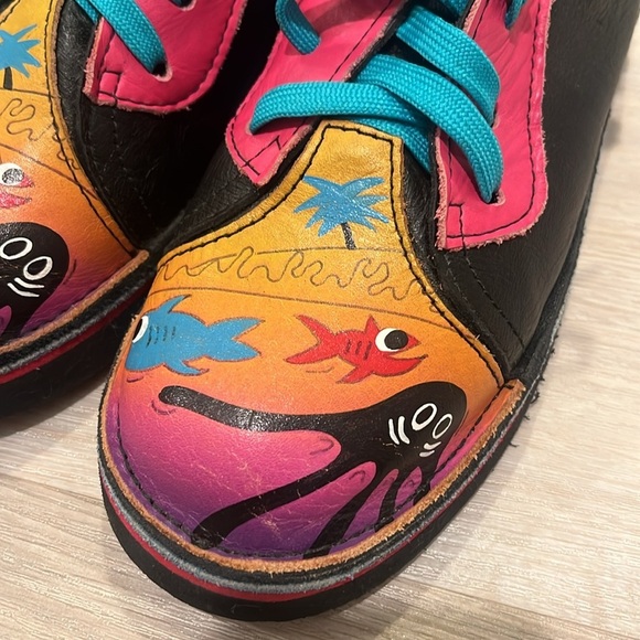 SoleTech Hand Painted Leather Lace Up Shoes Women 7 leopard funky whimsical - Picture 3 of 13